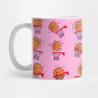 Basketball - Ball and Hoop Pattern on Pink Background Mug